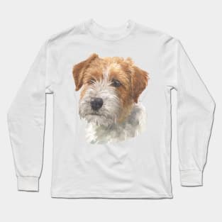 Adorable Rough Coated Jack Russell Terrier Watercolor Art Long Sleeve T-Shirt